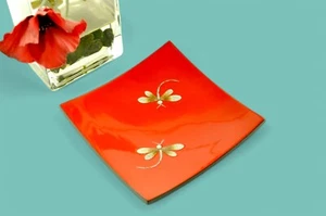 Handmade Wooden Plate, Square Lacquer Serving Decorative Plate, Red, Medium - Picture 1 of 10