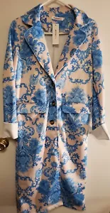 NWT! Order Plus Blue Printed Button Long Sleeve Pocketed Duster Jacket Sz Med - Picture 1 of 5
