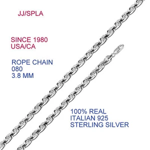 Solid Sterling Silver Rope Chain 3.8 mm -080 Italian Necklace High Polished - Picture 1 of 1