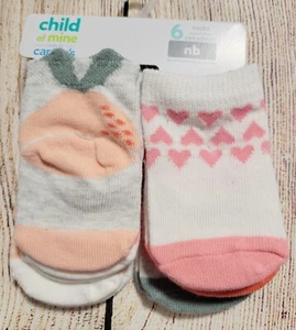 NWT Child Mine,Carters Baby Girl SOCKS 6 pair Set Peach/White/Pink/Grey/Hearts - Picture 1 of 3