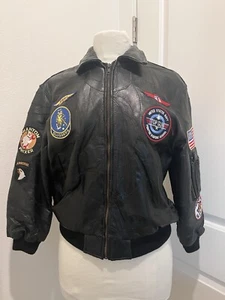 Alpha Industries Vintage Leather Bomber Jacket Aviation Top Gun Youth Boys XL - Picture 1 of 13