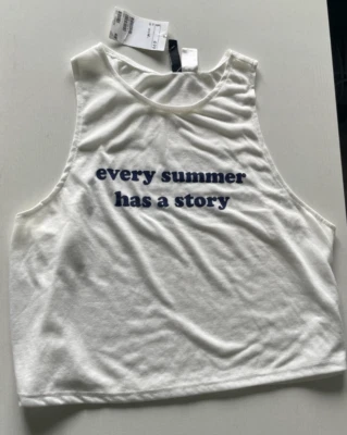 H&M Divided White Crop Tank Top Size M “Every Summer Has a Story” Sleeveless Top - Image 1 of 4