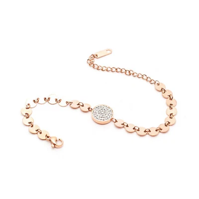 Damen Armband Edelstahl Roségoldfarben Pailletten und Strass Armschmuck Armkette - Bild 1 von 4