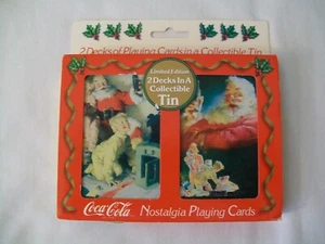 Vintage 1996 Coca-Cola Nostalgia Playing Cards 2 Decks in Collectible Santa Tin - Picture 1 of 4
