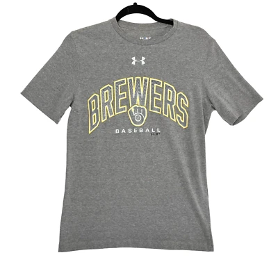 Milwaukee Brewers T-Shirt Under Armour HeatGear Women's Small Gray Loose Fit - Image 1 of 4