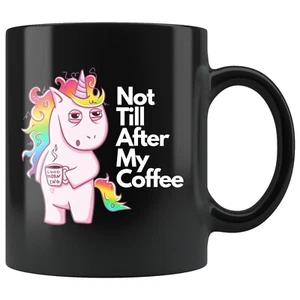 Unicorn Not Till After My Coffee Taza Negra Adorable Divertida Taza Unicornio Regalo - Imagen 1 de 4