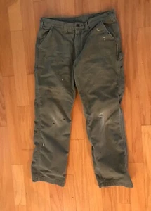 Carhartt Carpenter Hose 36x30 Flanell gefüttert grün distressed fleckig - Bild 1 von 13