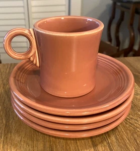 Vintage Fiesta Set of 5 Rose: 4 Saucers 1 Tom & Jerry Mug c 1950-1959 Mint cond - Picture 1 of 4