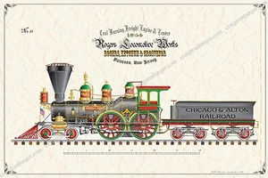 Tren, 4-4-0, Rogers, Baldwin, motor de vapor, locomotora, ferrocarril, RR - Imagen 1 de 1