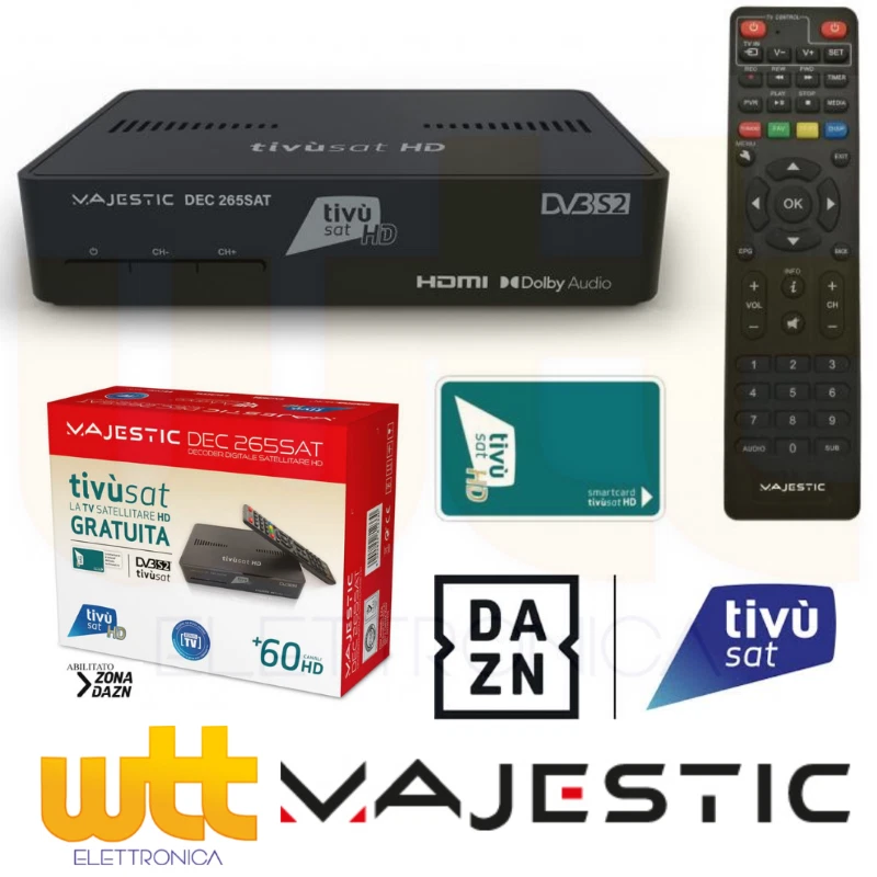 Nuovo Decoder Tivusat HD Majestic Classic DEC265 Certificato Tv sat Con Card - Immagine 1 di 4
