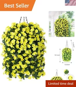 Artificial Fake Hanging Outdoor Flowers Plants Basket, Faux Silk Yellow Orchi... - Picture 1 of 9