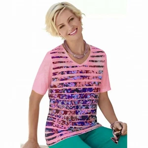 Women's Contrast Stripe V-Neck T-Shirt - Picture 1 of 3