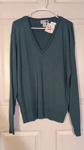 Vintage RHM Classic Sweater Mens XL Green V Neck Acrylic Ribbed Hem USA NEW - Picture 1 of 5