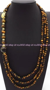 Collana 3 file graziosa 4 mm giallo occhio di tigre rondelle perline pietre preziose 17-19 pollici - Foto 1 di 12
