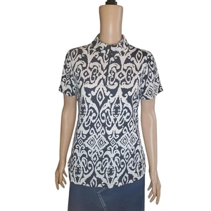 IBKUL Size M DOREEN Black & White Short Sleeve Mock 1/4 Zip Golf Shirt - Picture 1 of 7