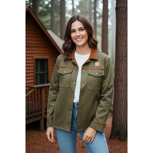 Chaqueta ligera de cuero de gamuza verde bosque Carhartt para mujer forrada en M - Imagen 1 de 8