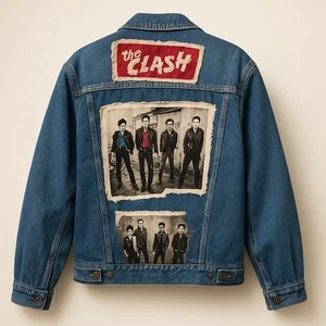 Vintage 1980-1990’s Levi’s Trucker jacket XL w The Clash Band Patches - Picture 1 of 9
