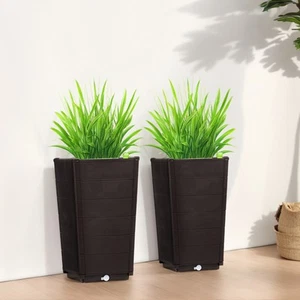 2 Pack Outdoor Tall Plastic Planter Set,with Drainage Holes, Patio Yard Garden - Picture 1 of 8