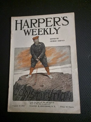 1912 Harper’s Weekly Aug 31 – William Taft Golf Caricature Cover – Election - Image 1 of 4
