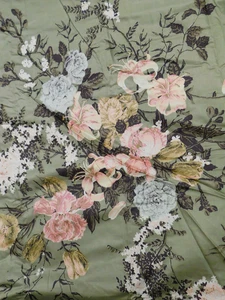 5+ YARDS x 36" Vintage Glazed COTTON Decorator FABRIC Sage Green Large Floral - Picture 1 of 8