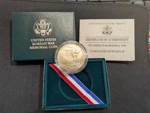 1991 D Korean War Memorial Comm. Silver Dollar UNC Coin w/ Box & COA ~PRISTINE - Picture 1 of 10
