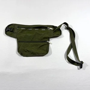 LeSportsac Double Zip Army Green Waist Belt Cross Fanny Pack Nylon Bag USA MADE - Picture 1 of 8
