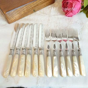 Juego de cubiertos perla blanca, plata pura, madreperla, cuchillo, tenedor, antiguo - Imagen 1 de 10