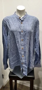 UNTUCKit Camicia Uomo XL Blu Puro Lino Chambray Casual Fascia Collare Tempo Libero - Foto 1 di 9