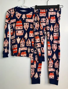 Hanna Andersson Size 120 Navy Gingerbread House Organic Cotton Pajamas Long John - Picture 1 of 6