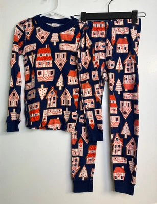 Hanna Andersson Size 120 Navy Gingerbread House Organic Cotton Pajamas Long John - Image 1 of 4