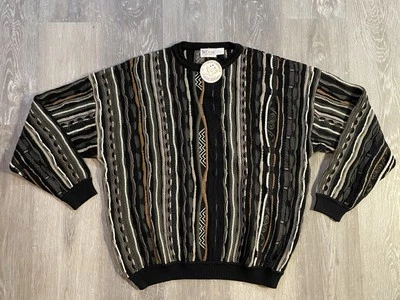 Vintage St Croix Sweater 3D Knit Biggie Coogi Style Sz L Geometric Hip Hop 90s - Image 1 of 4