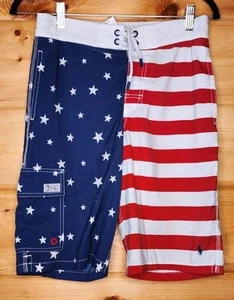 Polo Ralph Lauren Kids Patriotic Flag Swim Trunk Shorts Red White Blue L 14/16 - Picture 1 of 17