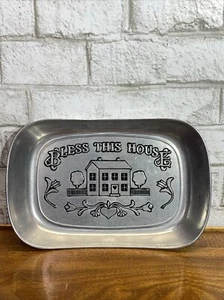 Vintage Wilton Armetale Zinn Brot Tablett 10,75 x 7 Segne dieses Haus - Bild 1 von 6