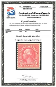 Scott #599 MNH Single-2025 PSE Certificate-SUPERB 98 MNH-2025 SMQ Value $160.00 - Picture 1 of 2