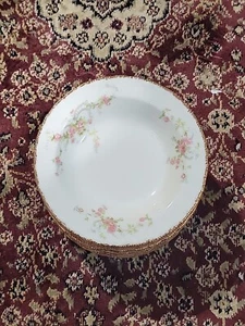 VTG 12 Pope Gosser China FLORENCE 6" Round Berries Bowl Pink Rose Garland Gold - Picture 1 of 15