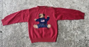VTG Polo Jeans Ralph Lauren Sweater Boys 4T Red Sit Down Bear Pullover RARE MINT - Picture 1 of 22