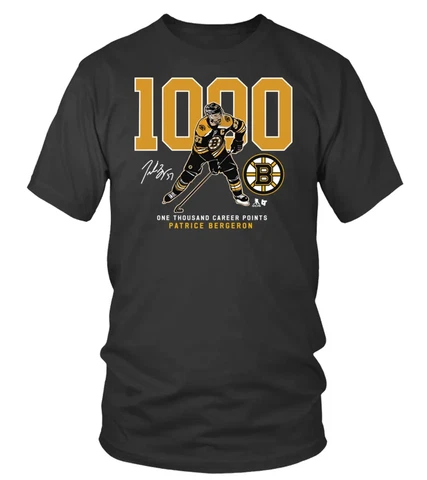 PATRICE BERGERON 1000 CAREER BOSTON BRUINS UNISEX BLACK T-SHIRT GIFT FAN S-3XL Cover