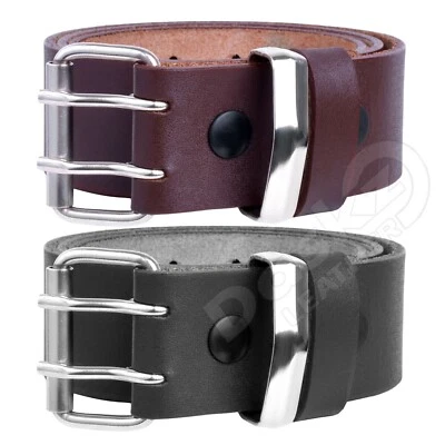 Mens leather belt double hole black brown 100% genuine heavy duty belt buckle