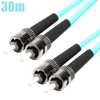 30M ST-ST UL Duplex MultiMode 3mm 50/125 Fiber Optic Optical Cable OFNR OM4 Aqua - Image 1 of 3