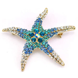 6cm Big Starfish Ocean Blue Pin Brooch Use Austria Crystal Rhinestone - Picture 1 of 3