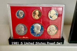 1981  S  TY 1  United States Proof Set.  ( 6 Coins ) with box & Display. - Picture 1 of 10