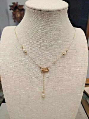 Collar de ángel de oro amarillo de 14 quilates vintage NOS VAN DELL perlas y cuentas de oro Foto 1 de 4