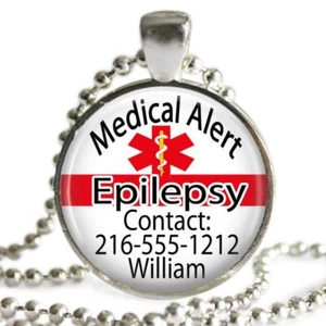 Collar personalizado alerta médica de epilepsia superior de vidrio colgante cadena contacto - Imagen 1 de 2