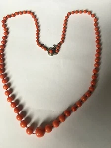 Genuine & Beautiful CHINESE CORAL BEADS w/ SILVER CLASP NECKLACE 26” - Picture 1 of 10