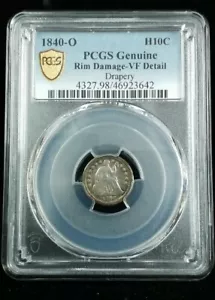  1840-O H10C PCGS VF DETAIL Rim Damage Seated Half Dime W/DRAPERY #7618 - Picture 1 of 3