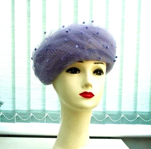 True Vintage 1940`s, wartime style Lavendar net frou frou Hat - Picture 1 of 4