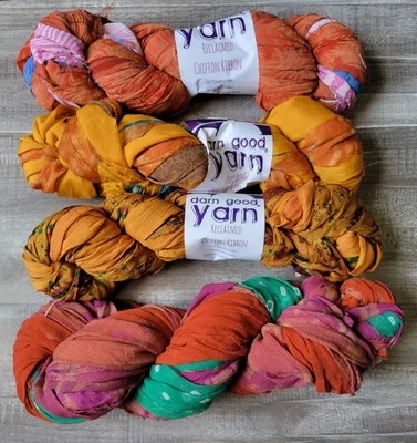 NEW 4 Hanks Reclaimed Chiffon Ribbon Yarn - Darn Good Yarn DGY - Mixed Lot Silk - Image 1 of 3