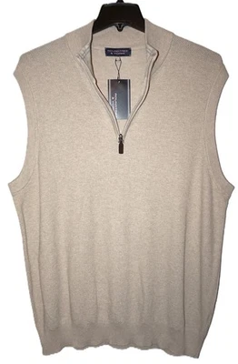 Mens Waffle-Knit 1/4 Zip Sweater Vest Big 2X Oatmeal by Roundtree Yorke - Image 1 of 3