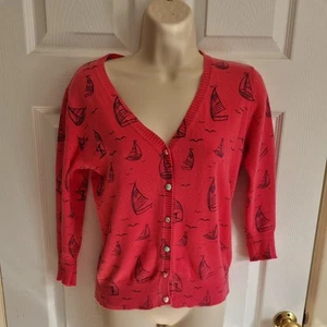 Yumi Pink Sailboat Cardigan,Decorative Buttons. Women's Size 12 - Picture 1 of 8