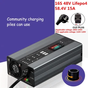 Salida 58.4V Cargador Corriente Ajustable 1A-15A para 16S 48V LiFePo4 Batería Pack - Imagen 1 de 14